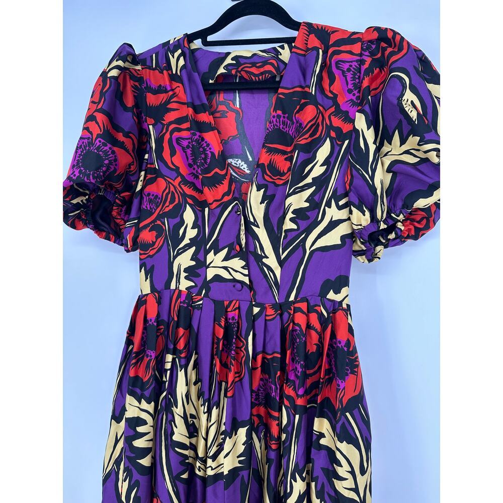 LA DoubleJ Purple Maxi Dress with Red Floral Print and Yellow Leaves - Picture 3 of 8